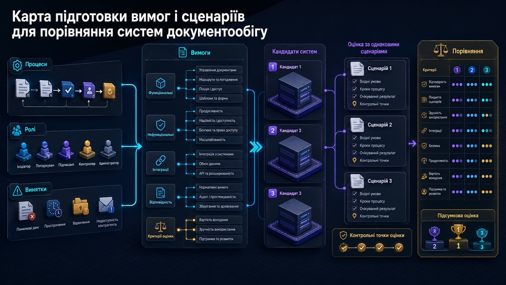 Карта підготовки вимог і сценаріїв для порівняння систем документообігу
